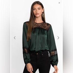 Johnny Was Midnight Silk Blouse in Emerald Green. Brand new!